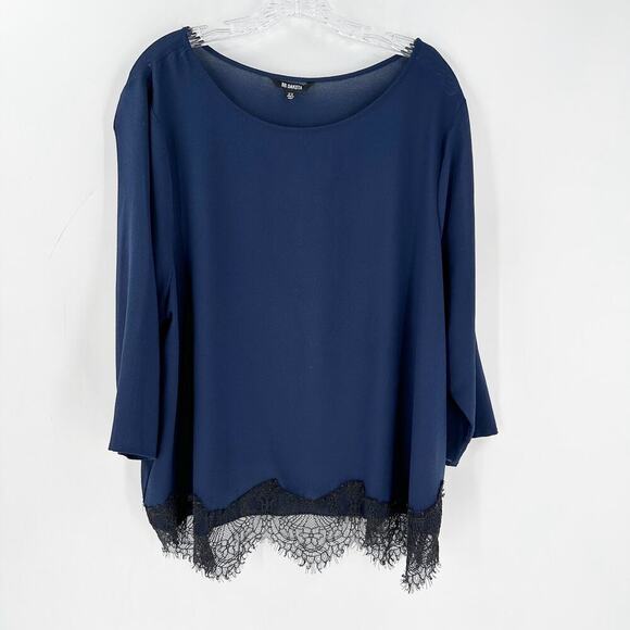 BB Dakota Tops - BB Dakota Lace Hem 3/4 Sleeve Pullover Plus Size Top Navy Blue Women's Size 2X